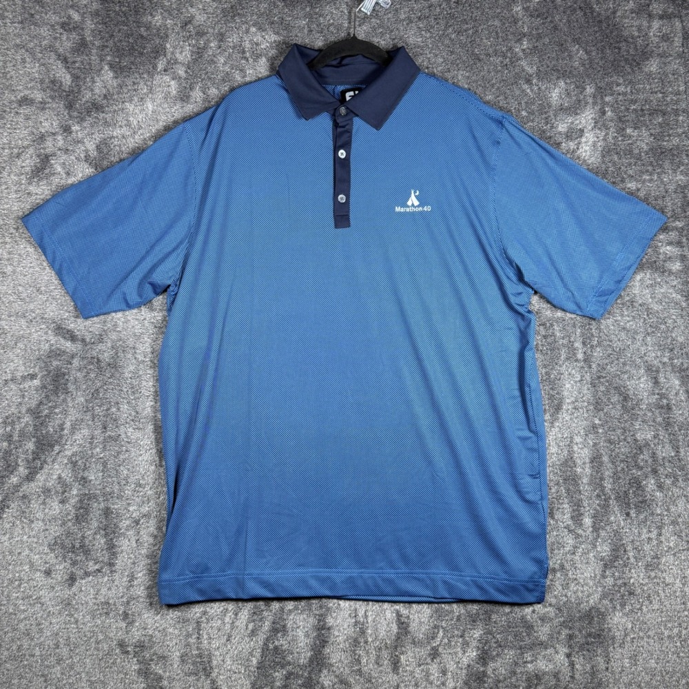 FootJoy Mens XL Blue Micro Check ProDry Golf Polo Shirt Marathon 40 Logo